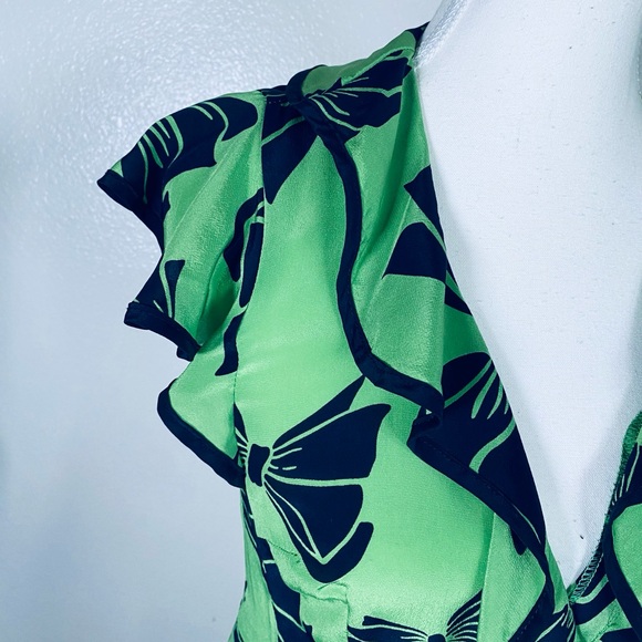 Nanette Lepore Lime and Navy Floral Midi Dress 100%Silk - Picture 9 of 16